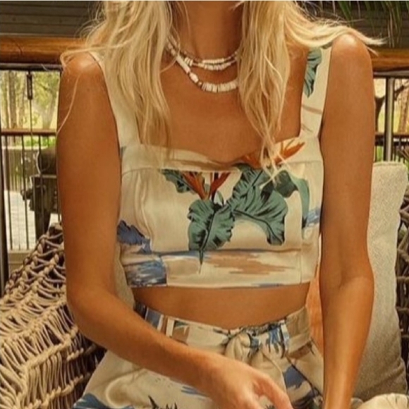 NWT The Games We Play Set Top/Pants Paradise Size XS Color Beige/Green - Picture 4 of 13